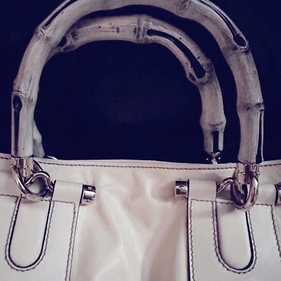 Vintage Gucci Pop Ivory leather tote bag with white bamboo handles - Picture 4 of 16